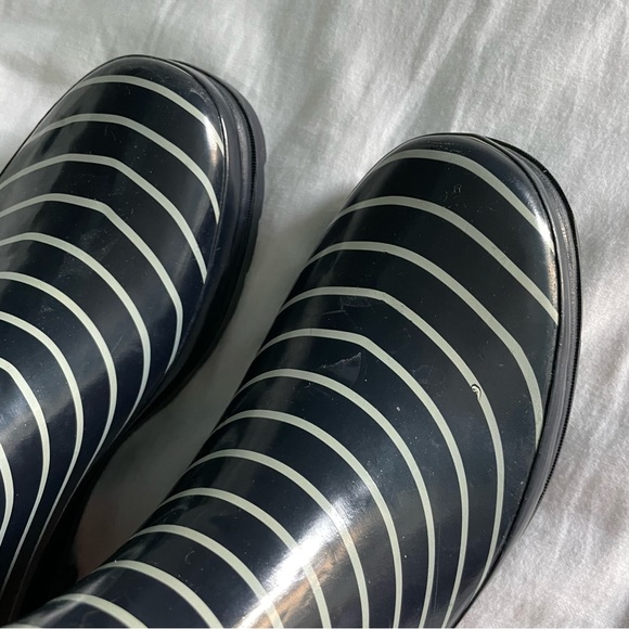 Navy Blue and White Striped Rain Boots - Picture 3 of 8
